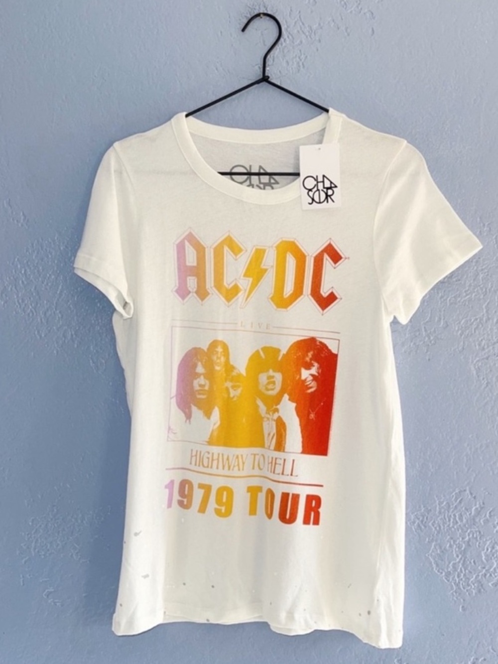 Chaser AC/DC '1979 Tour' Graphic Tee in White with Sunset Gradient Print